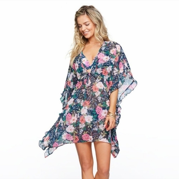 JESSICA SIMPSON Gardenia Paradise Frill Cover Up Medium - Picture 1 of 8